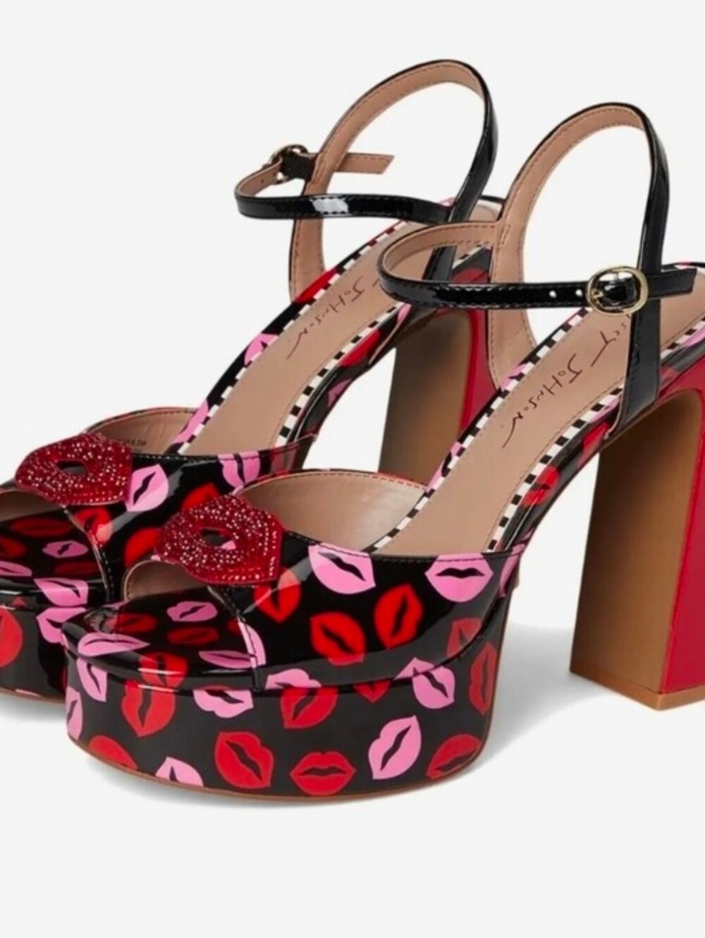 👉✨️ Betsey Johnson allyson Black Patent Platform Red Lip Heels